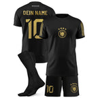 Deutschland Kinder Fußball-Set Schwarz Gold mit Namen & Nummer