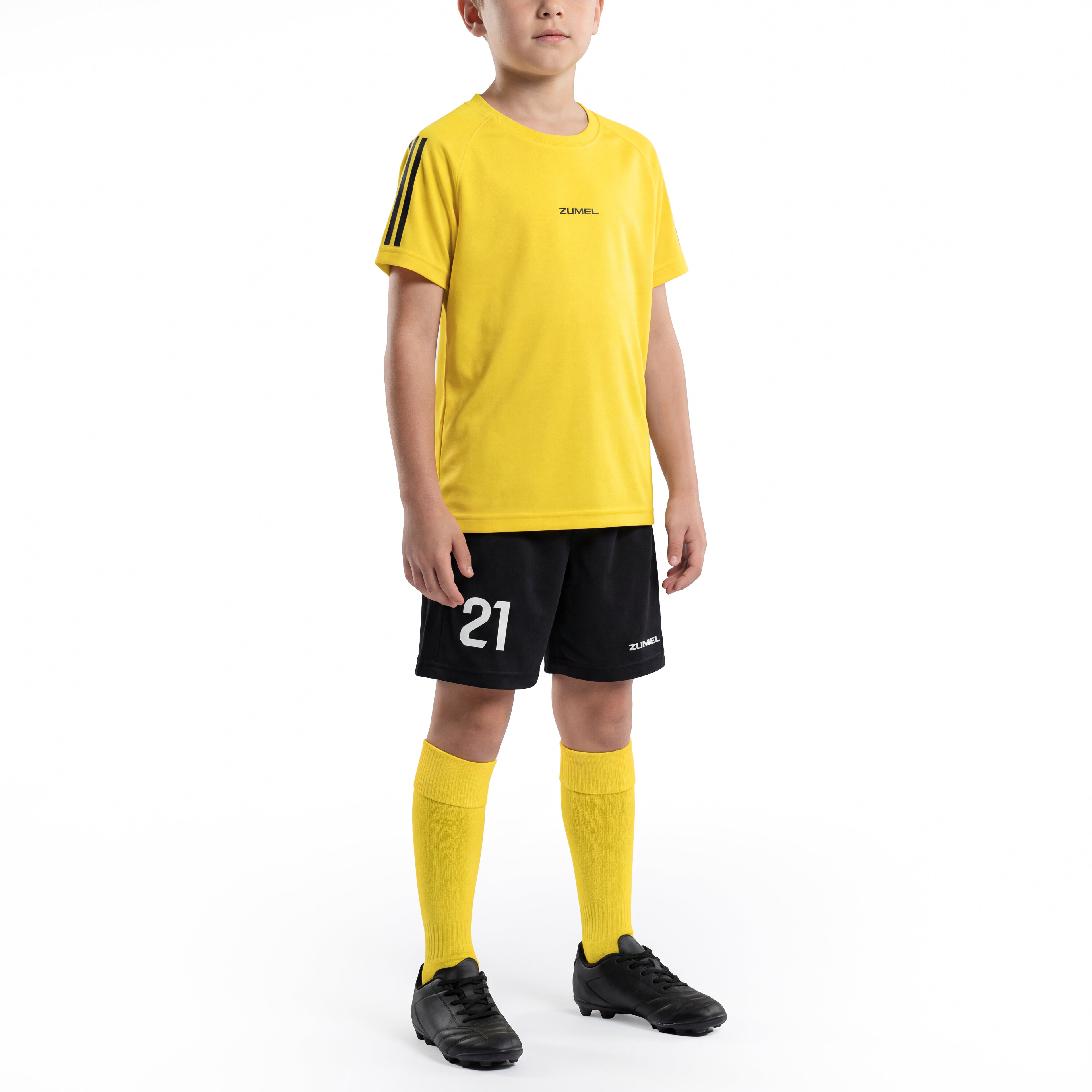 Personalisiertes gelbes Kinder-Fußballset mit Namen und Nummer
