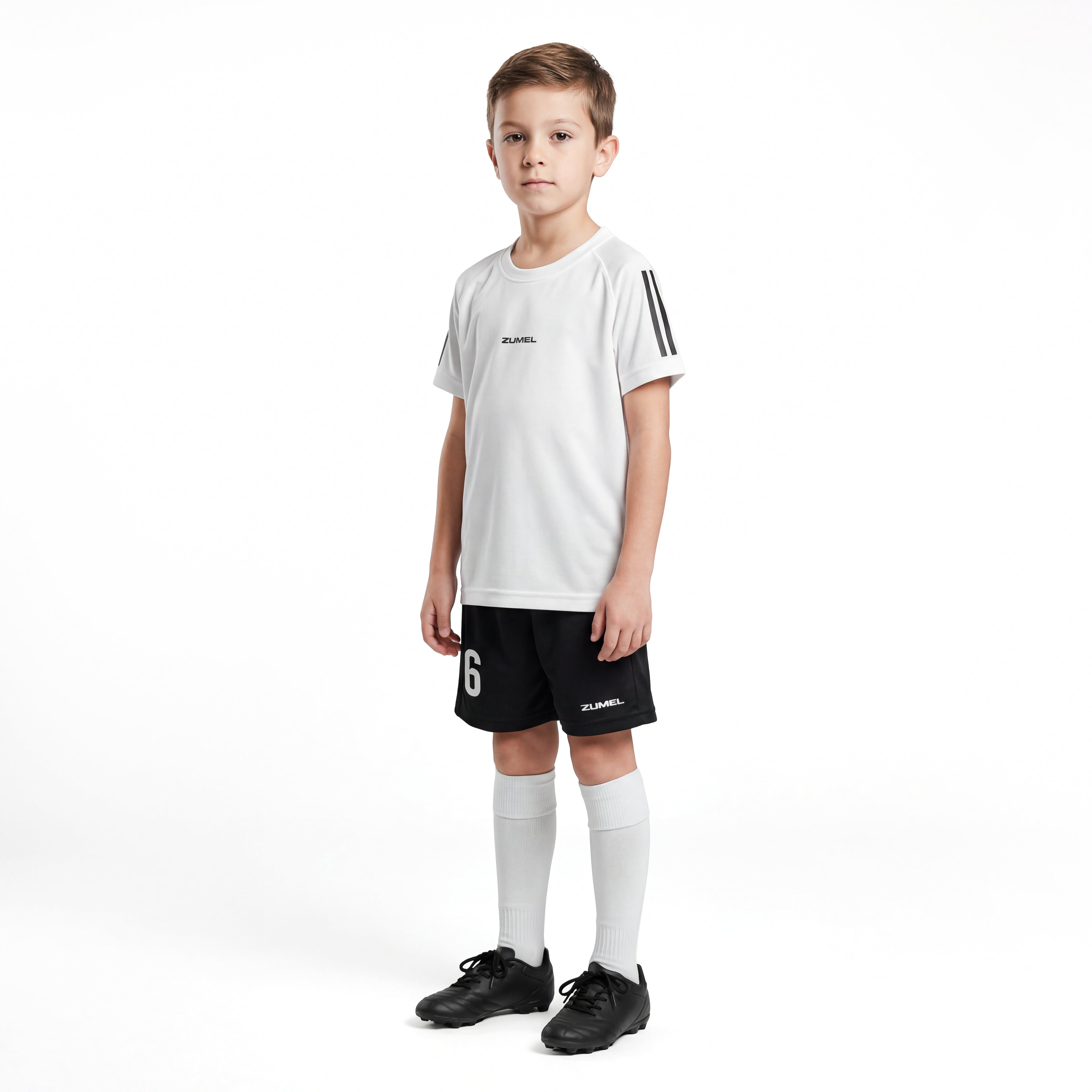 Personalisiertes Kinder-Fußball Set Weiß mit eigenem Namen und Nummer