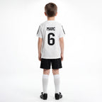 Personalisiertes Kinder-Fußball Set Weiß mit eigenem Namen und Nummer