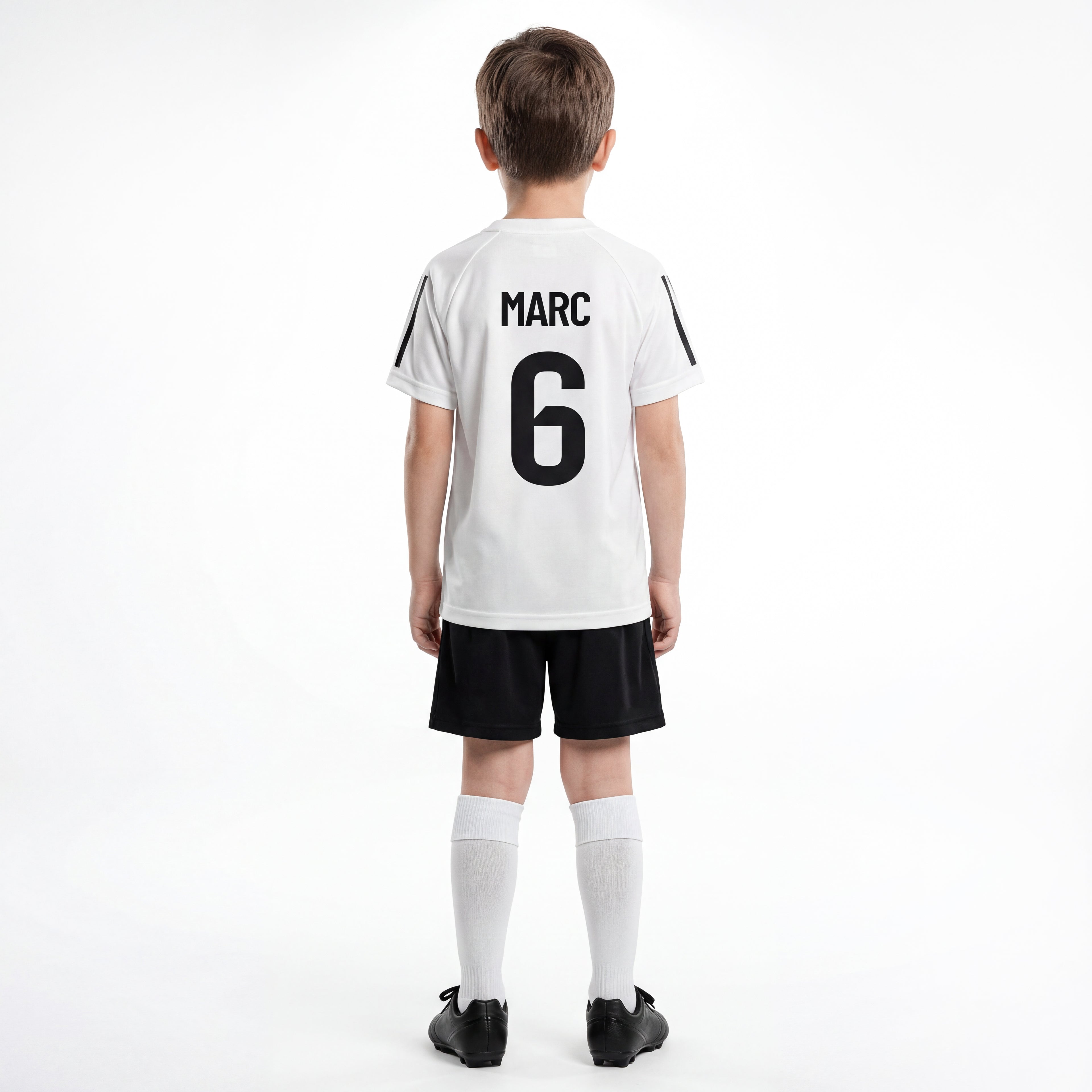 Personalisiertes Kinder-Fußball Set Weiß mit eigenem Namen und Nummer