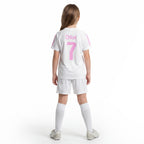 Kinder Fußball Set Weiß – Rosa personalisiert mit Name & Nummer