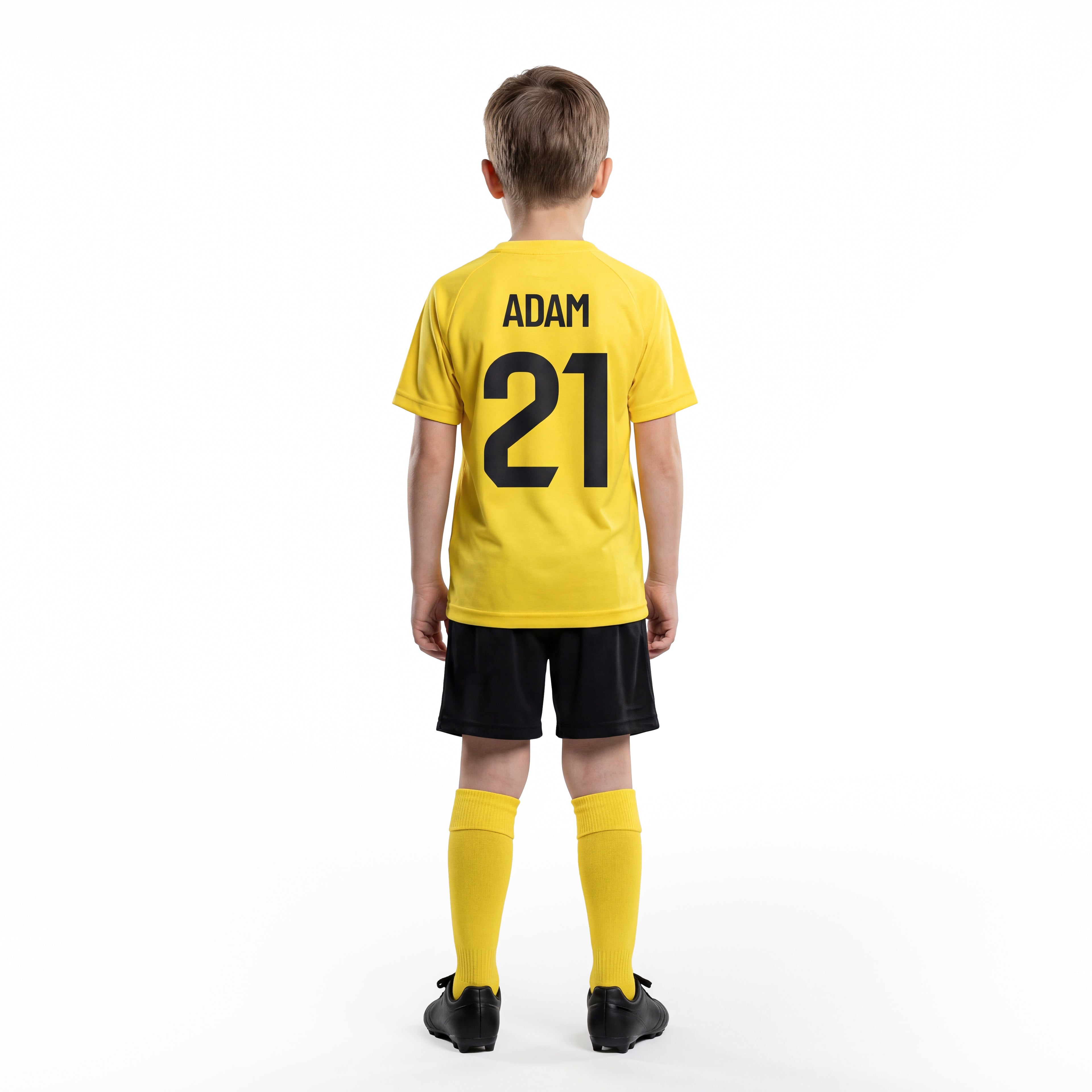 Personalisiertes gelbes Fußballtrikot mit Namen und Nummer