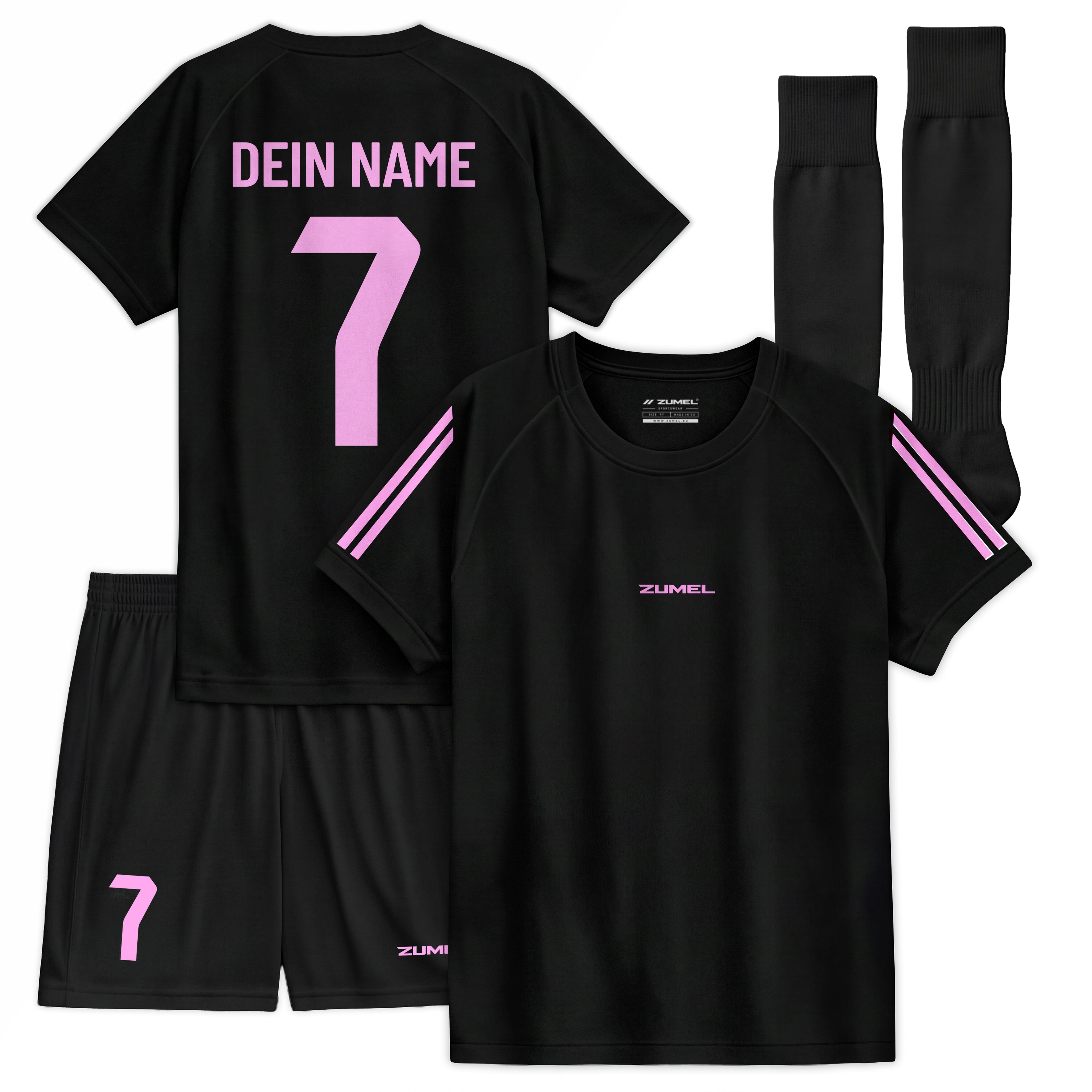 Personalisiertes Kinder-Fußball Set Schwarz-Rosa mit Namen