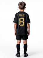 Deutschland Kinder Fußball-Set Schwarz Gold mit Namen & Nummer