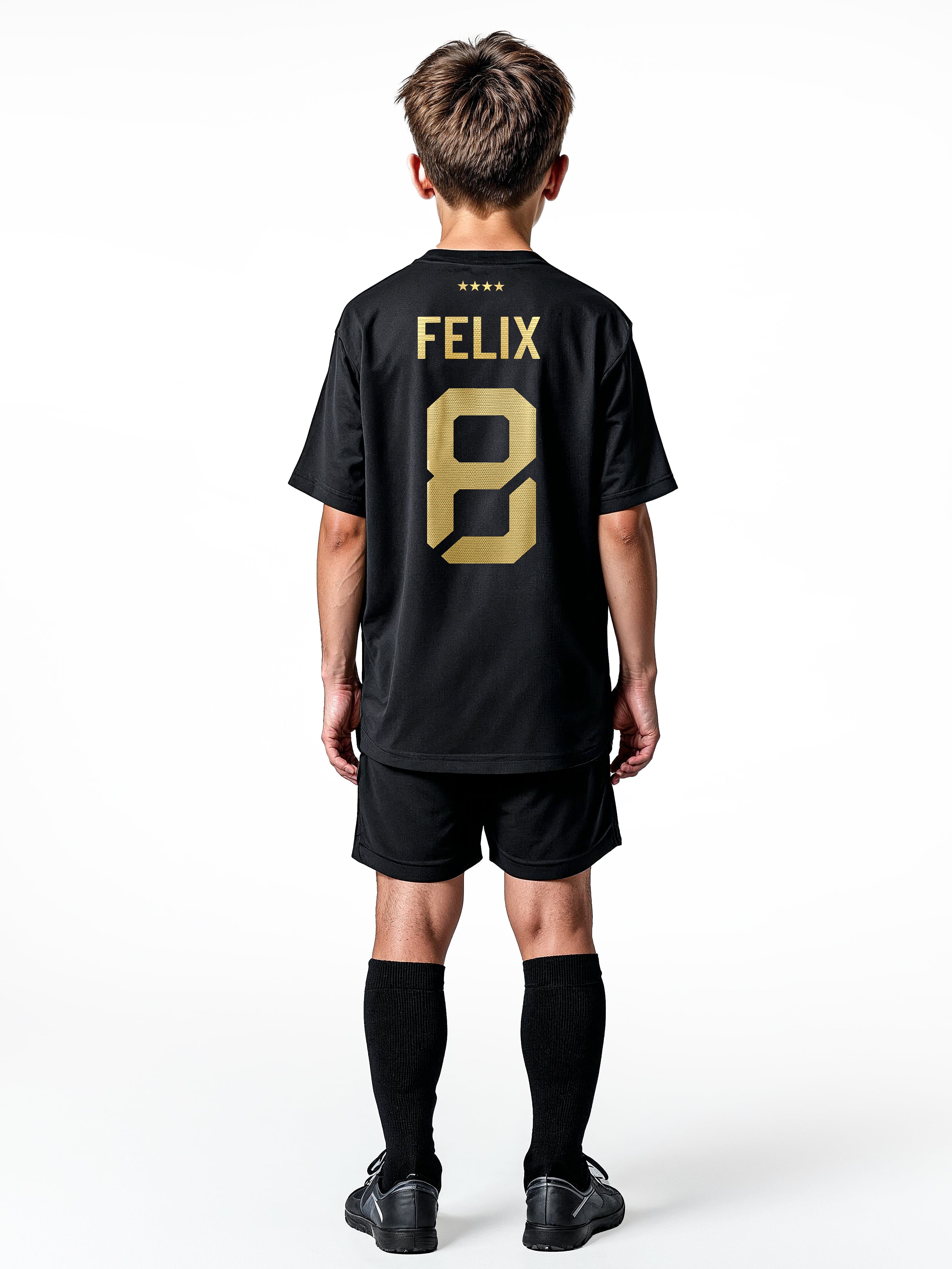 Deutschland Kinder Fußball-Set Schwarz Gold mit Namen & Nummer