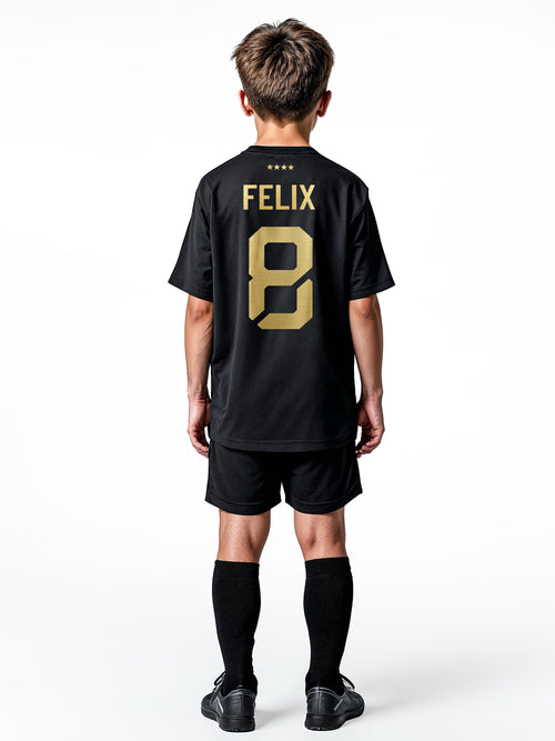 Deutschland Kinder Fußball-Set Schwarz Gold mit Namen & Nummer