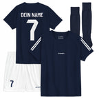 Personalisiertes marineblaues Kinder-Fußballset mit Namen und Nummer