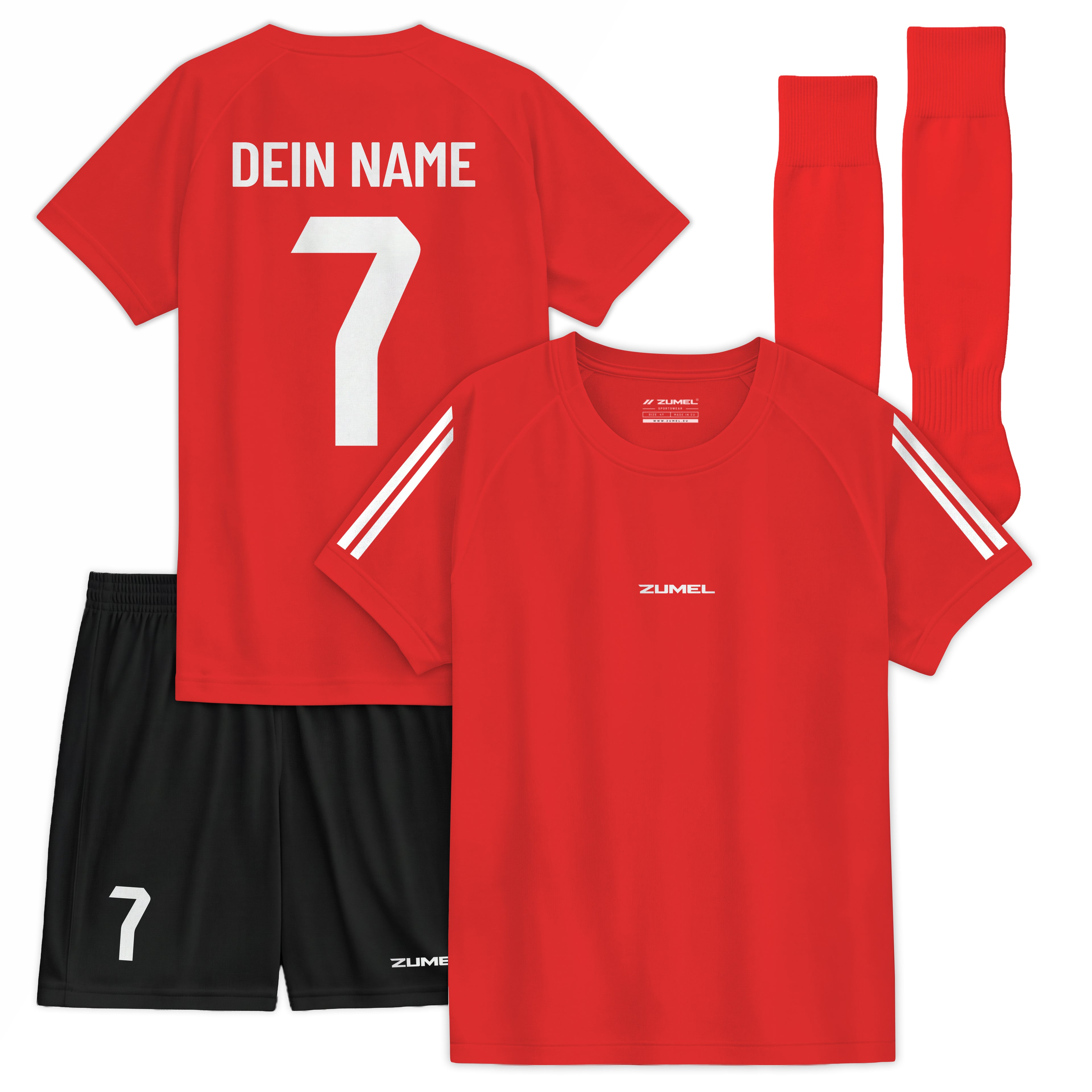 Personalisiertes Kinder-Fußball Set Rot mit Namen und Nummer